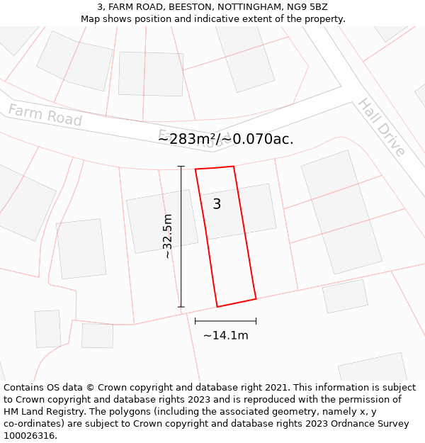 3, FARM ROAD, BEESTON, NOTTINGHAM, NG9 5BZ: Plot and title map