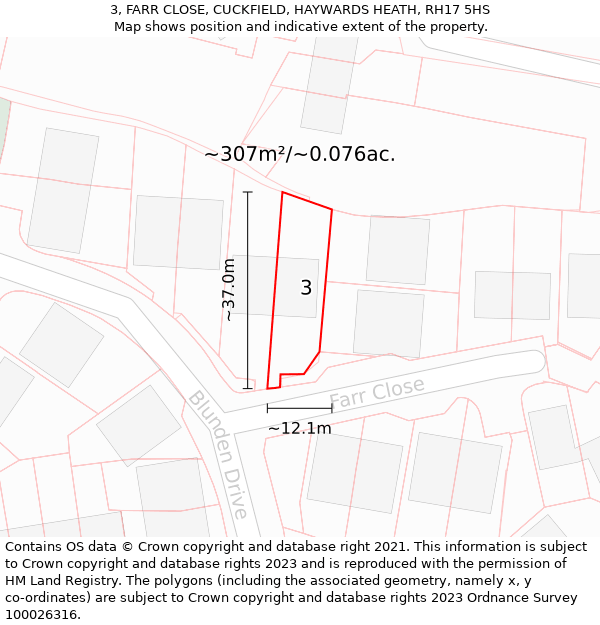 3, FARR CLOSE, CUCKFIELD, HAYWARDS HEATH, RH17 5HS: Plot and title map