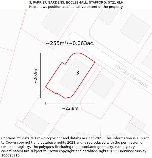 3, FARRIER GARDENS, ECCLESHALL, STAFFORD, ST21 6LH: Plot and title map