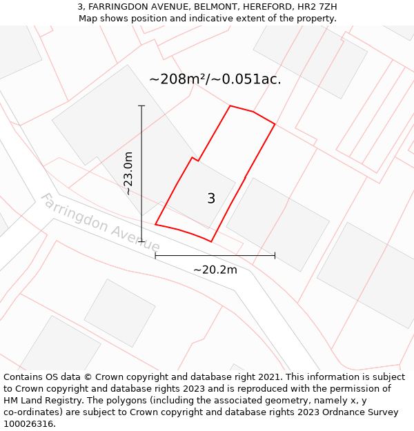 3, FARRINGDON AVENUE, BELMONT, HEREFORD, HR2 7ZH: Plot and title map