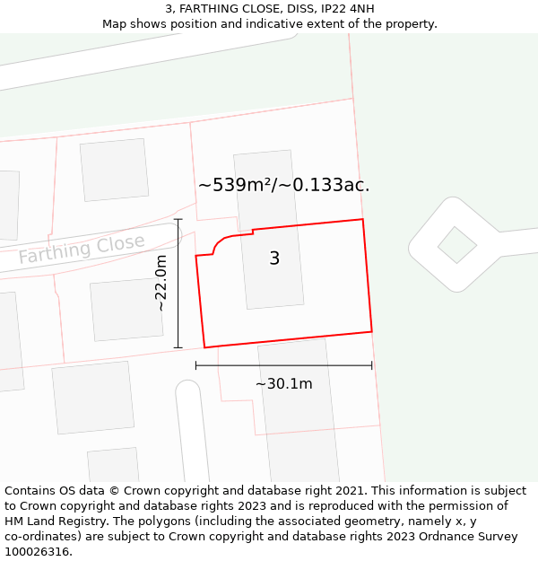3, FARTHING CLOSE, DISS, IP22 4NH: Plot and title map