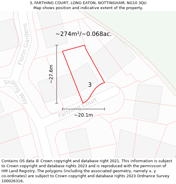 3, FARTHING COURT, LONG EATON, NOTTINGHAM, NG10 3QU: Plot and title map