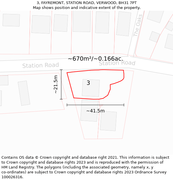 3, FAYREMONT, STATION ROAD, VERWOOD, BH31 7PT: Plot and title map