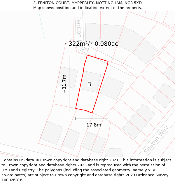 3, FENITON COURT, MAPPERLEY, NOTTINGHAM, NG3 5XD: Plot and title map