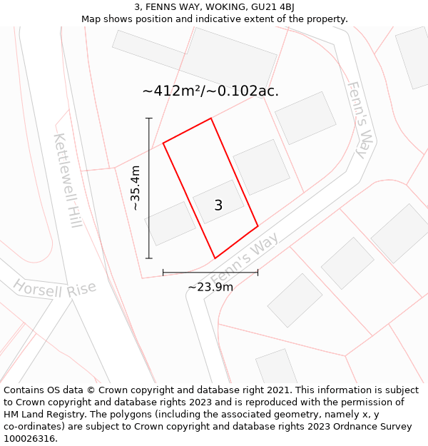 3, FENNS WAY, WOKING, GU21 4BJ: Plot and title map