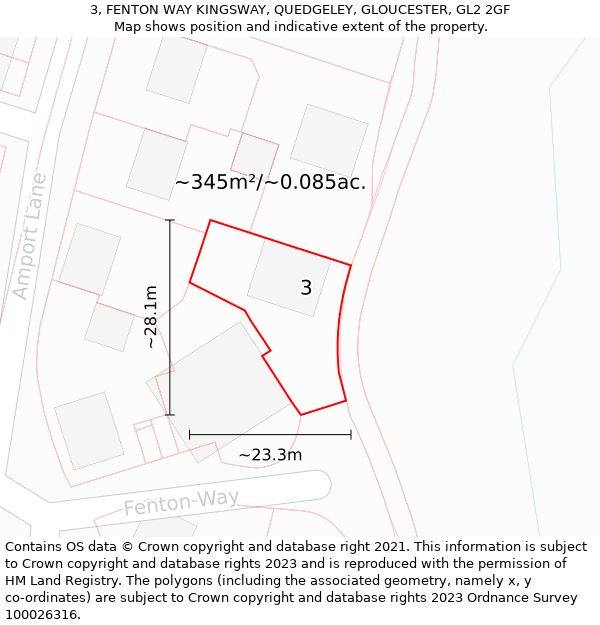 3, FENTON WAY KINGSWAY, QUEDGELEY, GLOUCESTER, GL2 2GF: Plot and title map