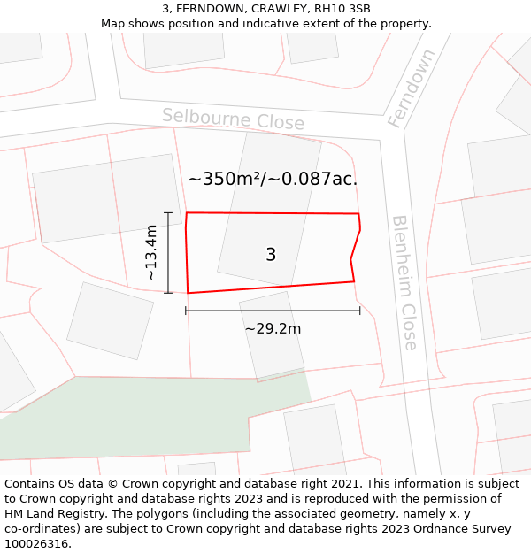 3, FERNDOWN, CRAWLEY, RH10 3SB: Plot and title map