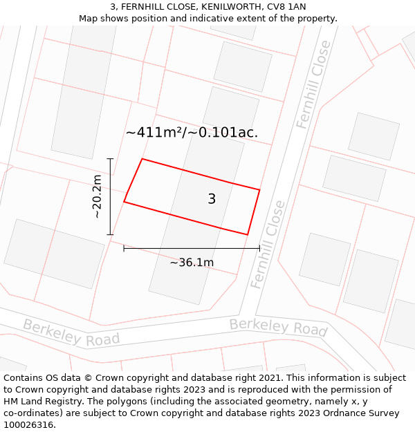 3, FERNHILL CLOSE, KENILWORTH, CV8 1AN: Plot and title map