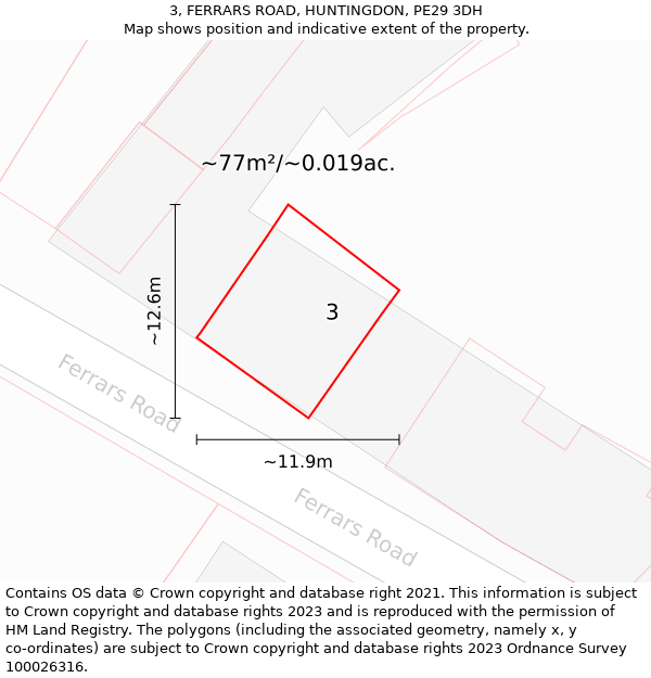 3, FERRARS ROAD, HUNTINGDON, PE29 3DH: Plot and title map