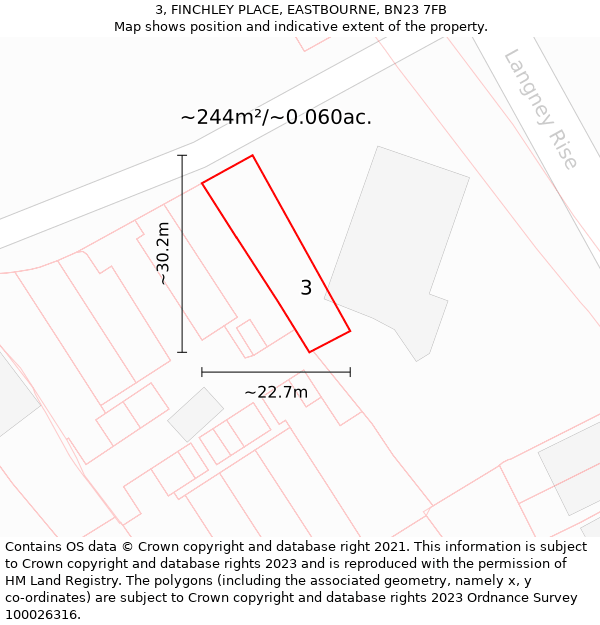 3, FINCHLEY PLACE, EASTBOURNE, BN23 7FB: Plot and title map