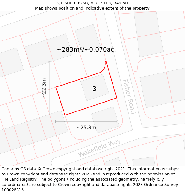 3, FISHER ROAD, ALCESTER, B49 6FF: Plot and title map