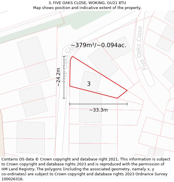 3, FIVE OAKS CLOSE, WOKING, GU21 8TU: Plot and title map