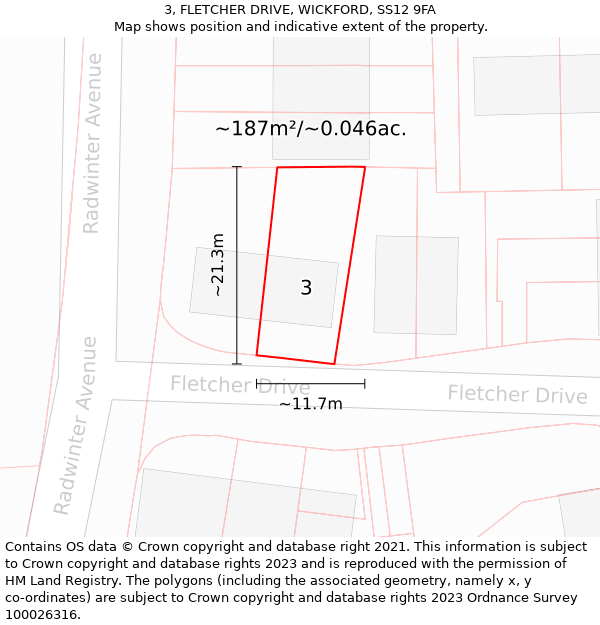 3, FLETCHER DRIVE, WICKFORD, SS12 9FA: Plot and title map