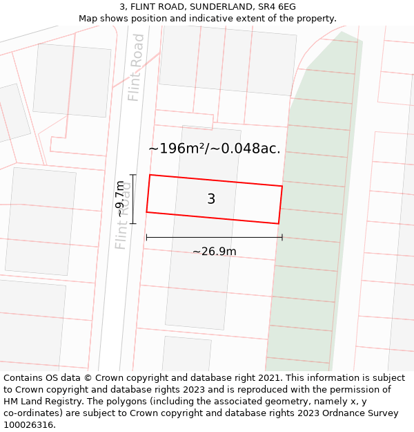 3, FLINT ROAD, SUNDERLAND, SR4 6EG: Plot and title map