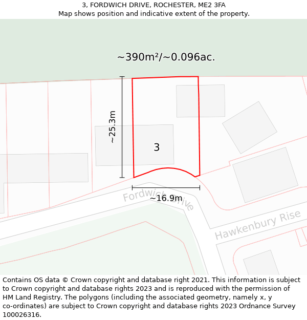 3, FORDWICH DRIVE, ROCHESTER, ME2 3FA: Plot and title map
