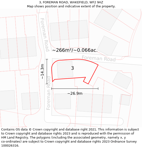 3, FOREMAN ROAD, WAKEFIELD, WF2 9AZ: Plot and title map