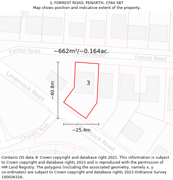 3, FORREST ROAD, PENARTH, CF64 5BT: Plot and title map