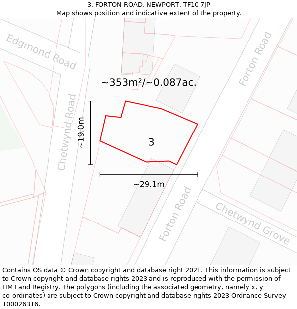3, FORTON ROAD, NEWPORT, TF10 7JP: Plot and title map