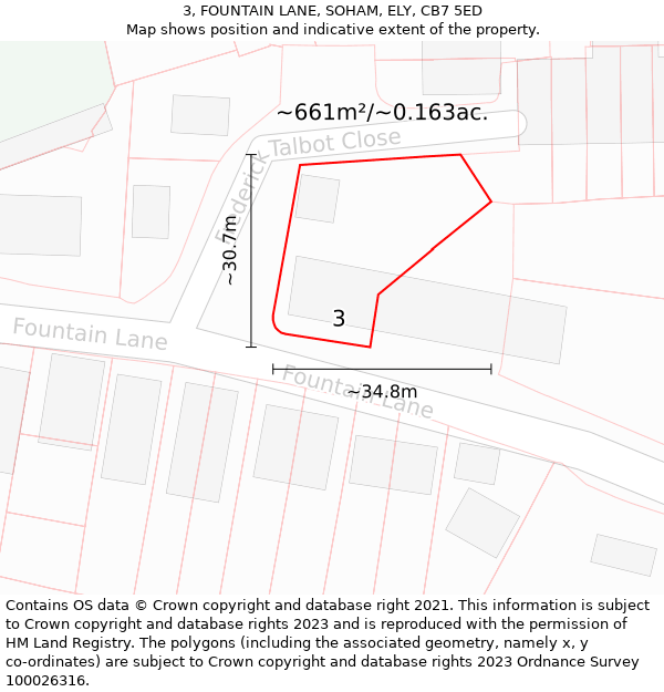 3, FOUNTAIN LANE, SOHAM, ELY, CB7 5ED: Plot and title map