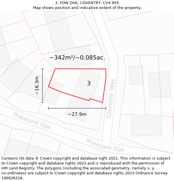 3, FOW OAK, COVENTRY, CV4 9XS: Plot and title map