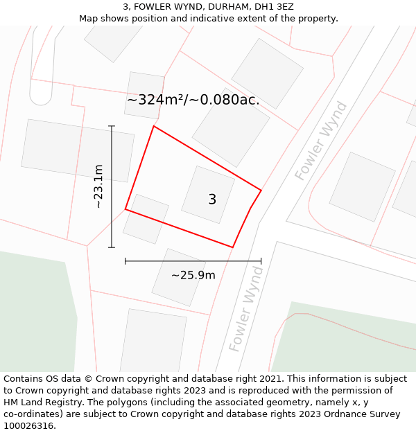 3, FOWLER WYND, DURHAM, DH1 3EZ: Plot and title map