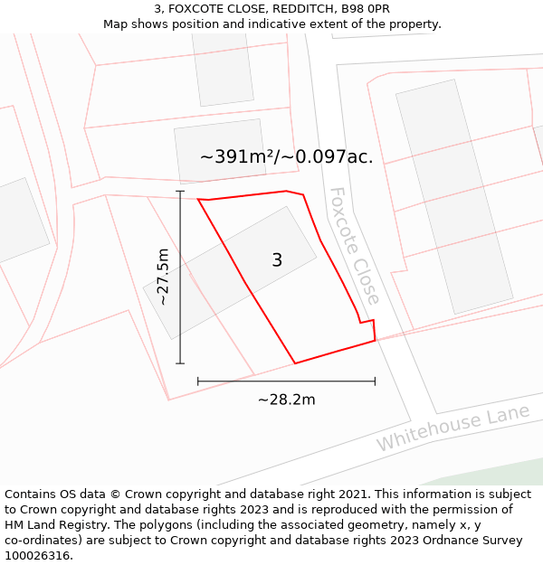 3, FOXCOTE CLOSE, REDDITCH, B98 0PR: Plot and title map