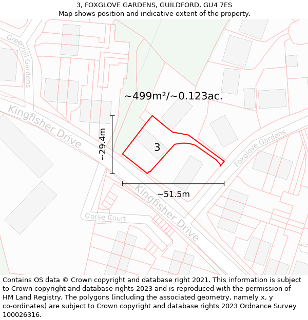 3, FOXGLOVE GARDENS, GUILDFORD, GU4 7ES: Plot and title map