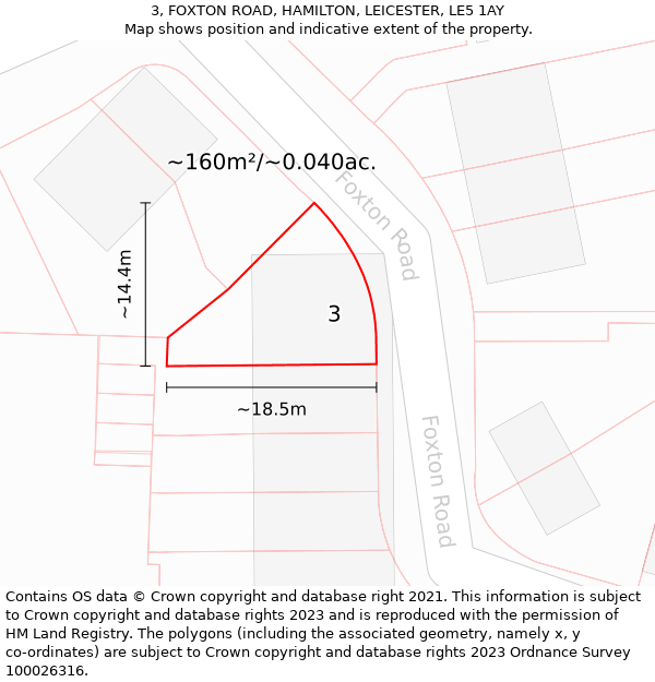 3, FOXTON ROAD, HAMILTON, LEICESTER, LE5 1AY: Plot and title map