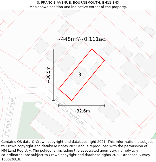 3, FRANCIS AVENUE, BOURNEMOUTH, BH11 8NX: Plot and title map