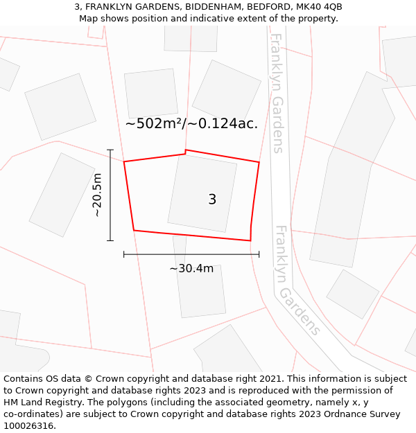 3, FRANKLYN GARDENS, BIDDENHAM, BEDFORD, MK40 4QB: Plot and title map