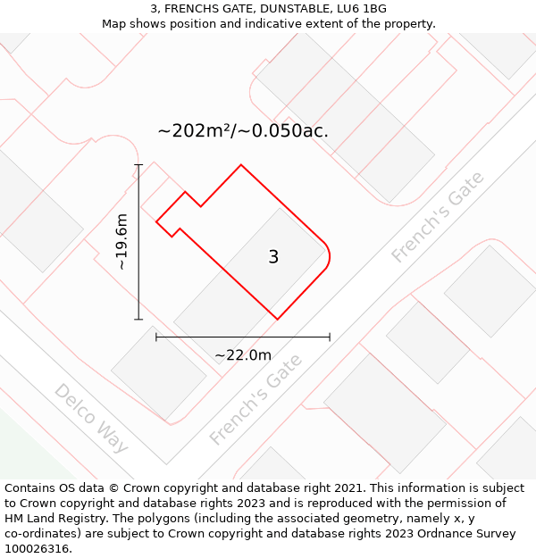 3, FRENCHS GATE, DUNSTABLE, LU6 1BG: Plot and title map