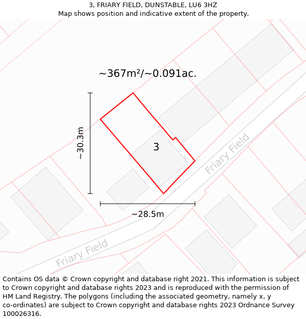 3, FRIARY FIELD, DUNSTABLE, LU6 3HZ: Plot and title map