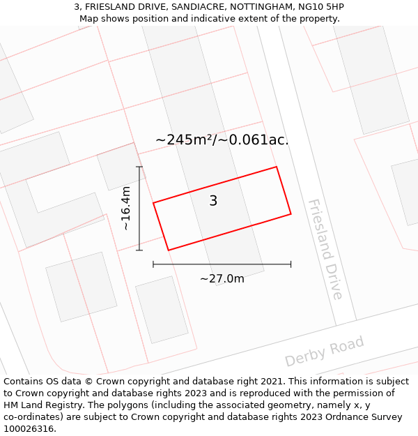 3, FRIESLAND DRIVE, SANDIACRE, NOTTINGHAM, NG10 5HP: Plot and title map