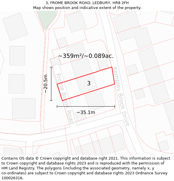 3, FROME BROOK ROAD, LEDBURY, HR8 2FH: Plot and title map