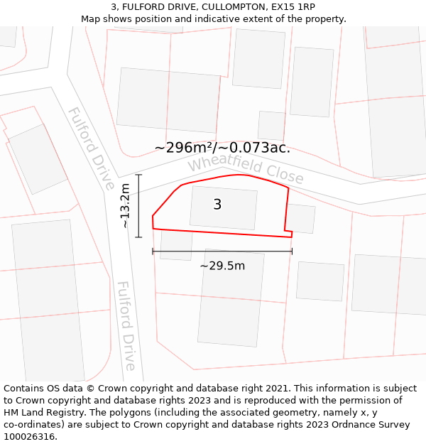 3, FULFORD DRIVE, CULLOMPTON, EX15 1RP: Plot and title map