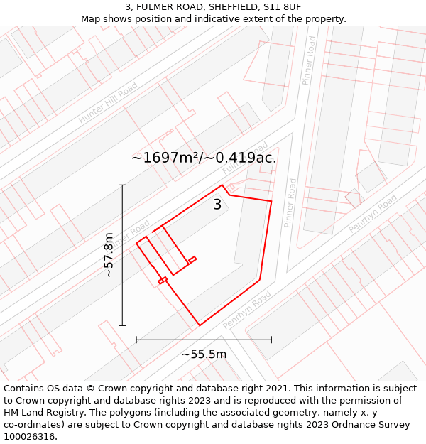 3, FULMER ROAD, SHEFFIELD, S11 8UF: Plot and title map