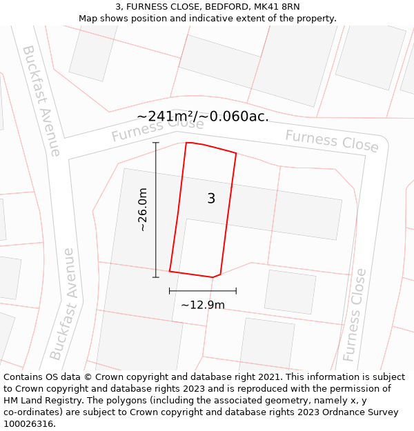 3, FURNESS CLOSE, BEDFORD, MK41 8RN: Plot and title map