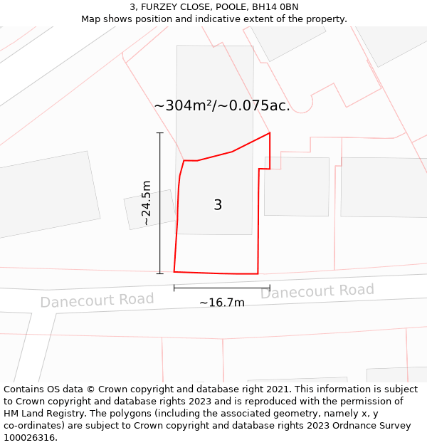 3, FURZEY CLOSE, POOLE, BH14 0BN: Plot and title map