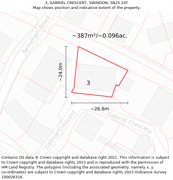 3, GABRIEL CRESCENT, SWINDON, SN25 2AT: Plot and title map