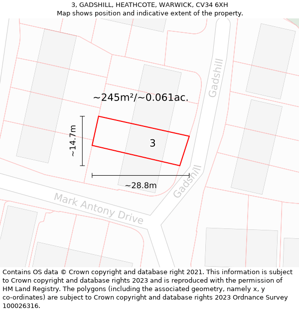 3, GADSHILL, HEATHCOTE, WARWICK, CV34 6XH: Plot and title map