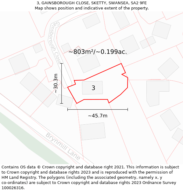 3, GAINSBOROUGH CLOSE, SKETTY, SWANSEA, SA2 9FE: Plot and title map