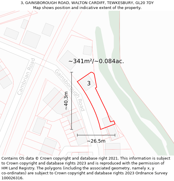 3, GAINSBOROUGH ROAD, WALTON CARDIFF, TEWKESBURY, GL20 7DY: Plot and title map