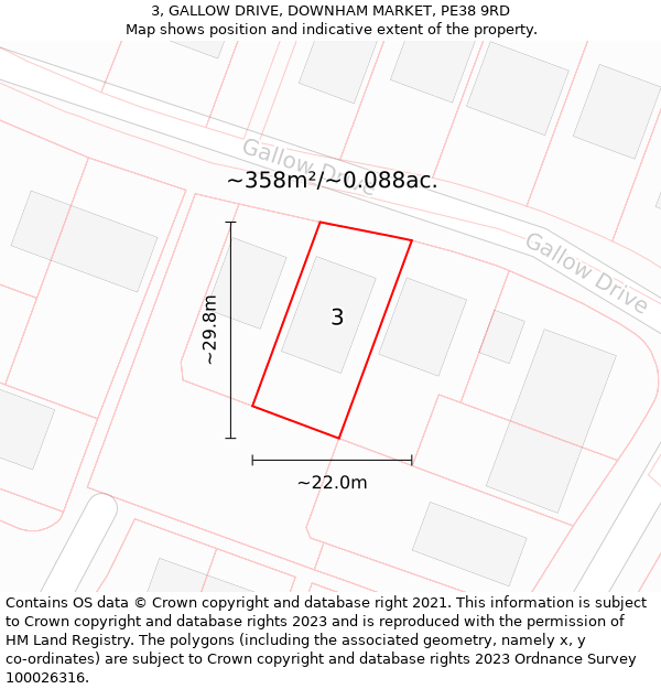 3, GALLOW DRIVE, DOWNHAM MARKET, PE38 9RD: Plot and title map