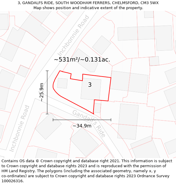 3, GANDALFS RIDE, SOUTH WOODHAM FERRERS, CHELMSFORD, CM3 5WX: Plot and title map