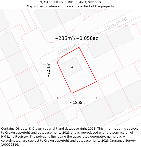 3, GARESFIELD, SUNDERLAND, SR2 0EQ: Plot and title map