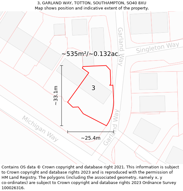 3, GARLAND WAY, TOTTON, SOUTHAMPTON, SO40 8XU: Plot and title map