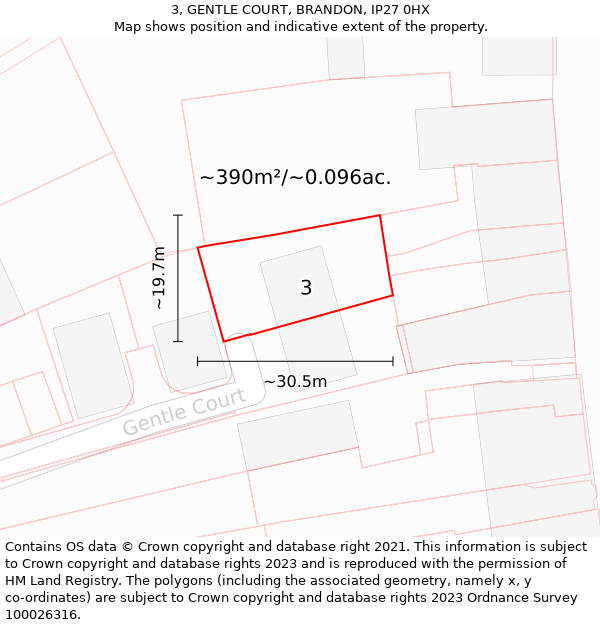 3, GENTLE COURT, BRANDON, IP27 0HX: Plot and title map
