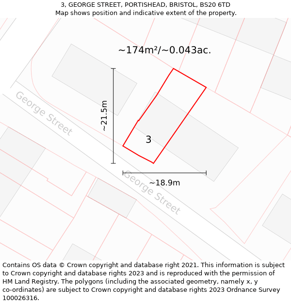 3, GEORGE STREET, PORTISHEAD, BRISTOL, BS20 6TD: Plot and title map