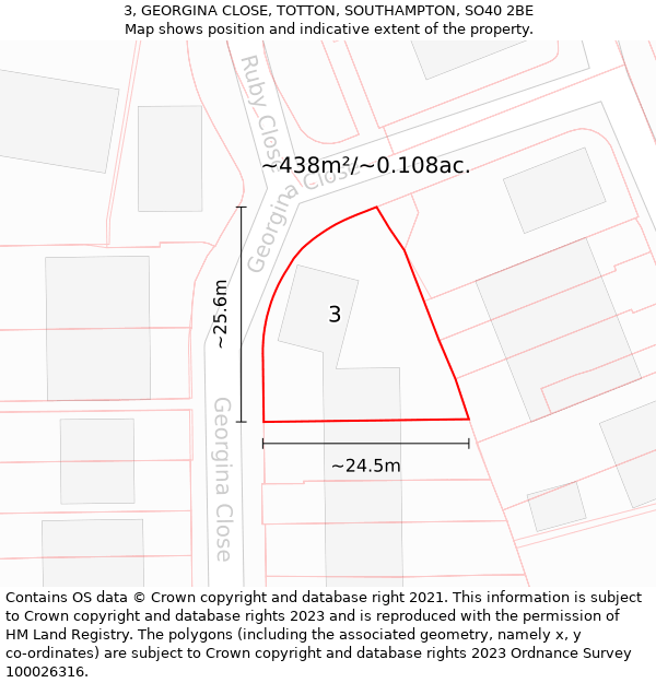 3, GEORGINA CLOSE, TOTTON, SOUTHAMPTON, SO40 2BE: Plot and title map