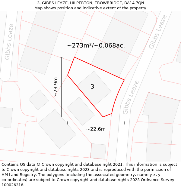 3, GIBBS LEAZE, HILPERTON, TROWBRIDGE, BA14 7QN: Plot and title map